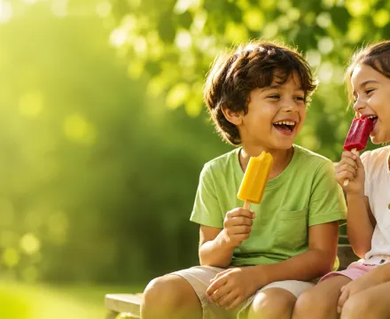 Niños disfrutando paletas Frutoso en una reunión familiar